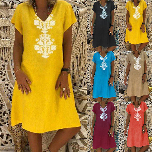 Lniana sukienka w jednolitym kolorze