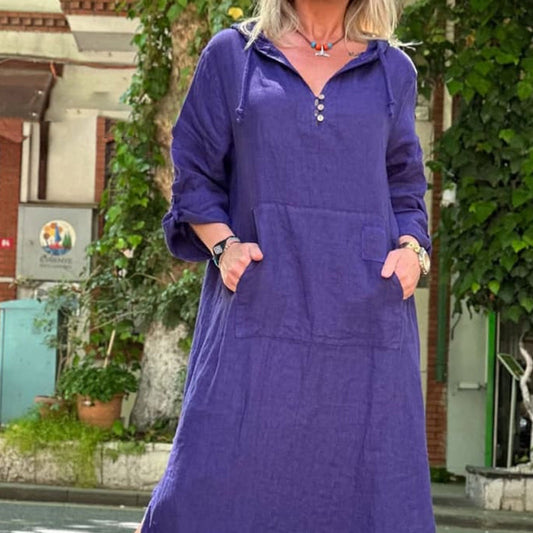 👗 Elegancka sukienka oversize z kapturem - długie rękawy i trendowe rozcięcie