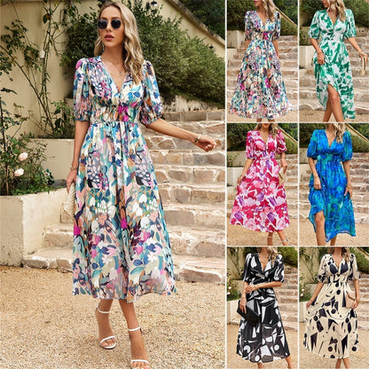 💥Nowe produkty 2024💥Elegancka sukienka z nadrukiem w talii i dekoltem w szpic👗