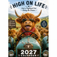 Zabawny kalendarz ścienny na rok 2027 z szkocką krową (Highland Cow) | Wiszący kalendarz formatu A4 | Projekt: Isabel Kline