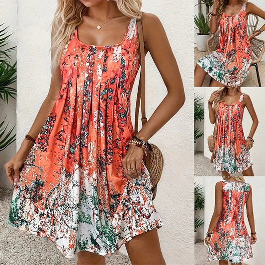 🔥👗Proste sukienki bez rękawów z nadrukiem