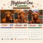 Zabawny kalendarz ścienny na rok 2027 z szkocką krową (Highland Cow) | Wiszący kalendarz formatu A4 | Projekt: Isabel Kline
