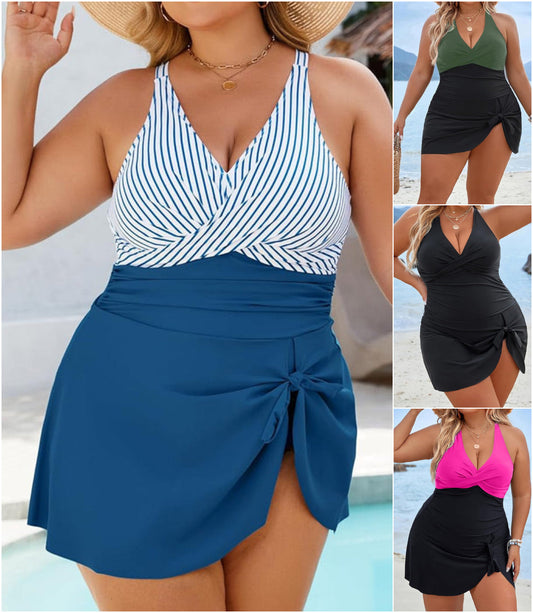 Damski jednoczęściowy kostium kąpielowy Plus Size z dekoltem w szpic