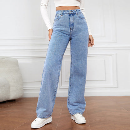 🔥49% zniżki na promocje 🔥 Damskie sprane jeansy z wysokim stanem, uniwersalne spodnie jeansowe, prosta nogawka, styl casual.