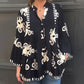 Damski top z falbanką z nadrukiem w stylu boho