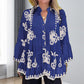 Damski top z falbanką z nadrukiem w stylu boho