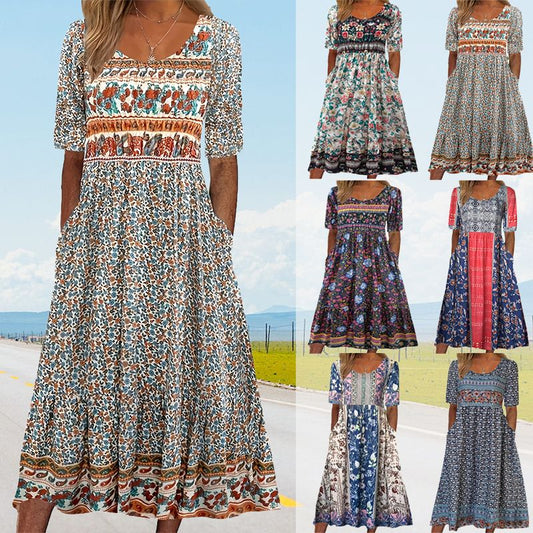 【S-4XL】💃Eleganckie teksturowane sukienki Premium z nadrukiem w stylu boho