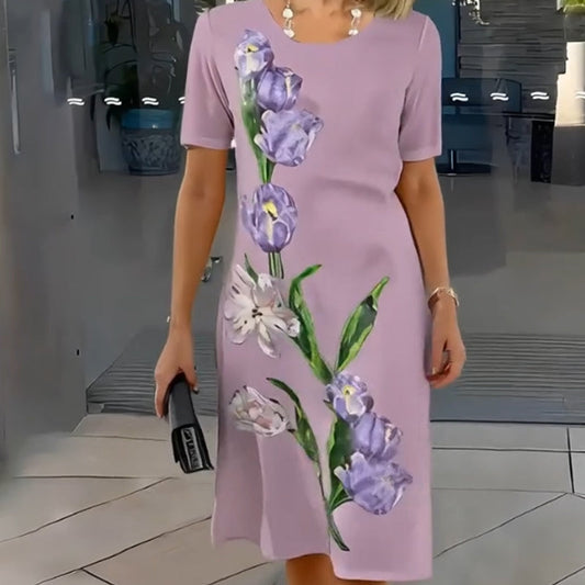 🌺Elegancka luźna sukienka z kwiatowym nadrukiem