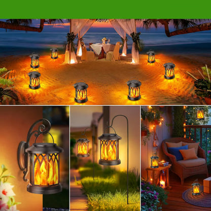 Wodoodporna zewnętrzna latarnia solarna z efektem płomienia