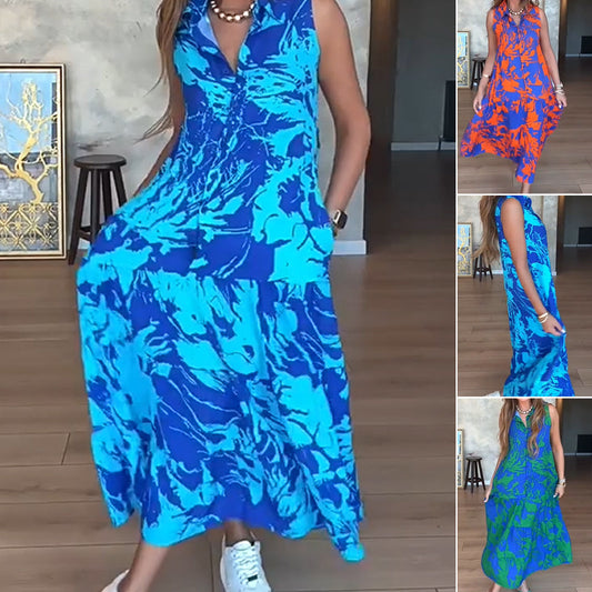 👗Modna damska sukienka bez rękawów z nadrukiem