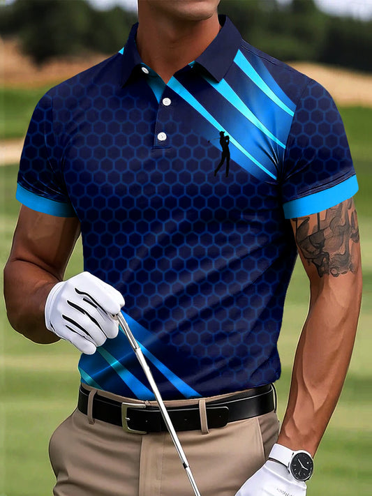 Męska koszulka polo w stylu casual Business Gradient geometryczne linie geometryczne