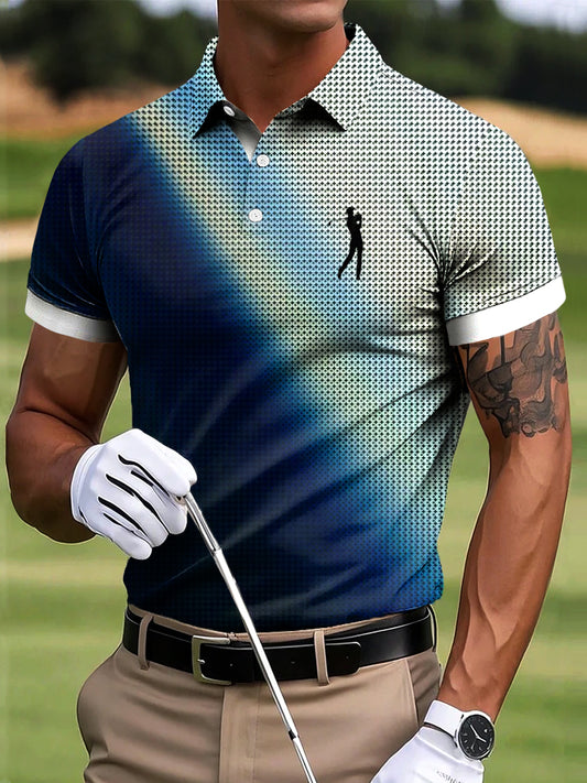 Męska koszulka polo z gradientu w stylu golfowym z nadrukiem artystycznym na co dzień
