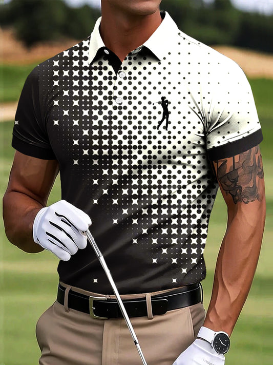 Męska koszulka polo z geometrycznym nadrukiem geometrycznym w stylu golfowym Casual Business