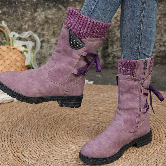 👢Eleganckie damskie botki do połowy łydki z wygodnym dzianinowym wykończeniem