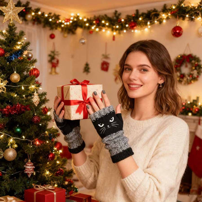 😻 Rękawiczki bez palców z haftowanym kotem🧤🧶