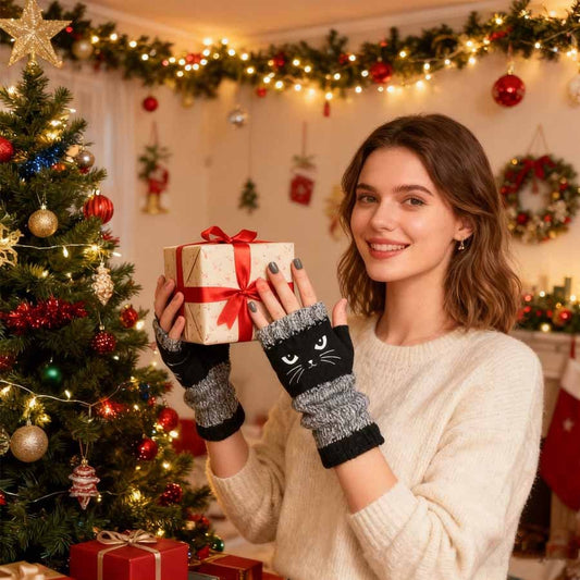 😻 Rękawiczki bez palców z haftowanym kotem🧤🧶