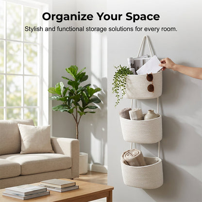 🧺 OGRANICZONA OFERTA – 50% ZNIŻKI! ✨ Wiszący organizer do przechowywania – 3-poziomowy, styl boho, oszczędzający miejsce 🏡
