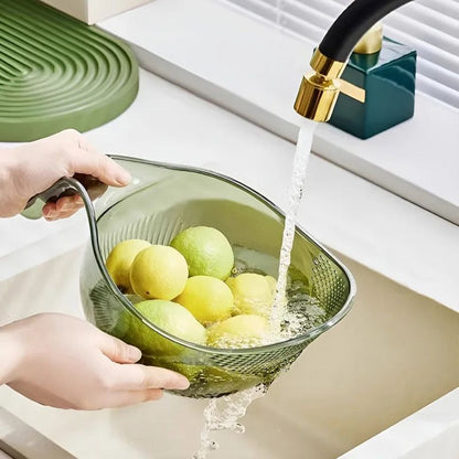 Przezroczysty koszyk ociekowy 2w1 – do mycia, odsączania i suszenia w kuchni 🍎🥦