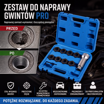 🔩 10-częściowy zestaw narzędzi naprawczych do gwintów w przemyśle motoryzacyjnym