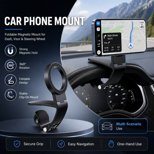 🚗📱 Składany magnetyczny uchwyt samochodowy na telefon - obrót 360° i stabilne mocowanie