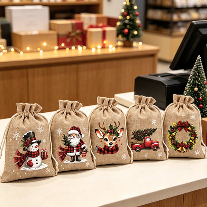 🎄 Torebki na Prezenty ze Sznurkiem – Stylowe, Wielokrotnego Użytku, Idealne na Święta 🎁