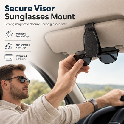 🕶️ OGRANICZONA CZASOWO ZNIŻKA 50% 🚗 Uchwyt na okulary przeciwsłoneczne do samochodu — magnetyczny uchwyt skórzany, uchwyt na bilety i karty